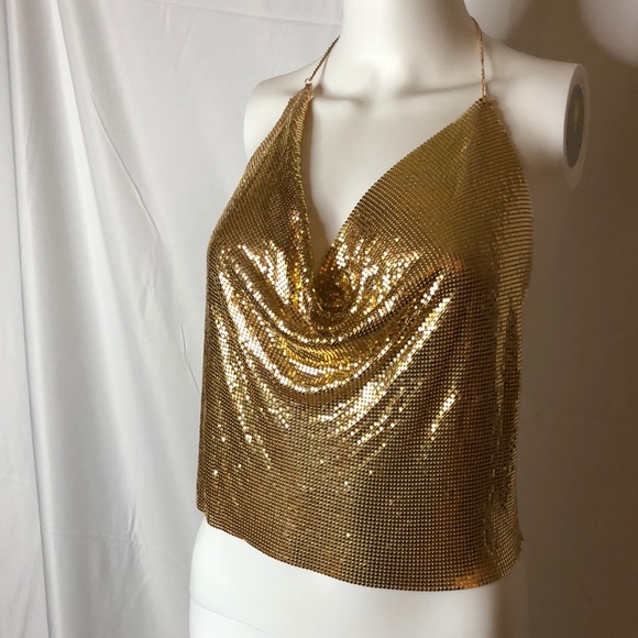 Sequin metal backless gold top - Picture 2 of 2